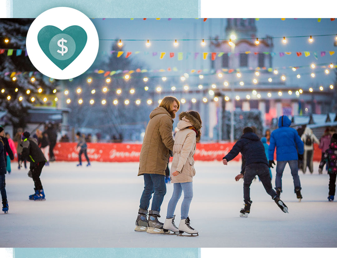 People Ice skating under lights as a fundraiser for Families Fighting Flu